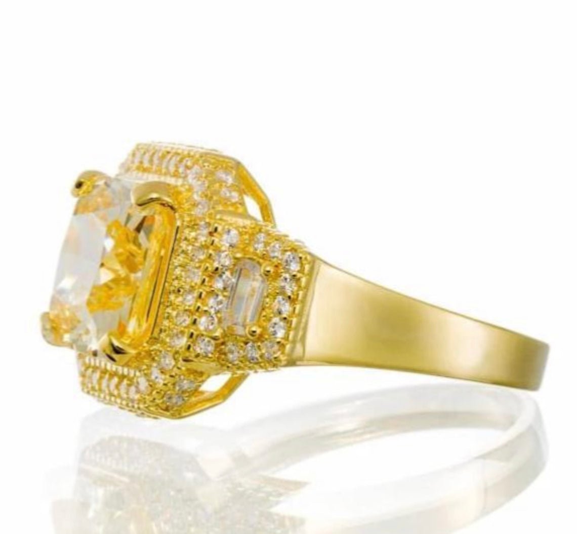 Wholesale Princess Cut Canary Cubic Zirconia Engagement Ring In Yellow Gold Plated Sterling Silver - Boutique Pavè